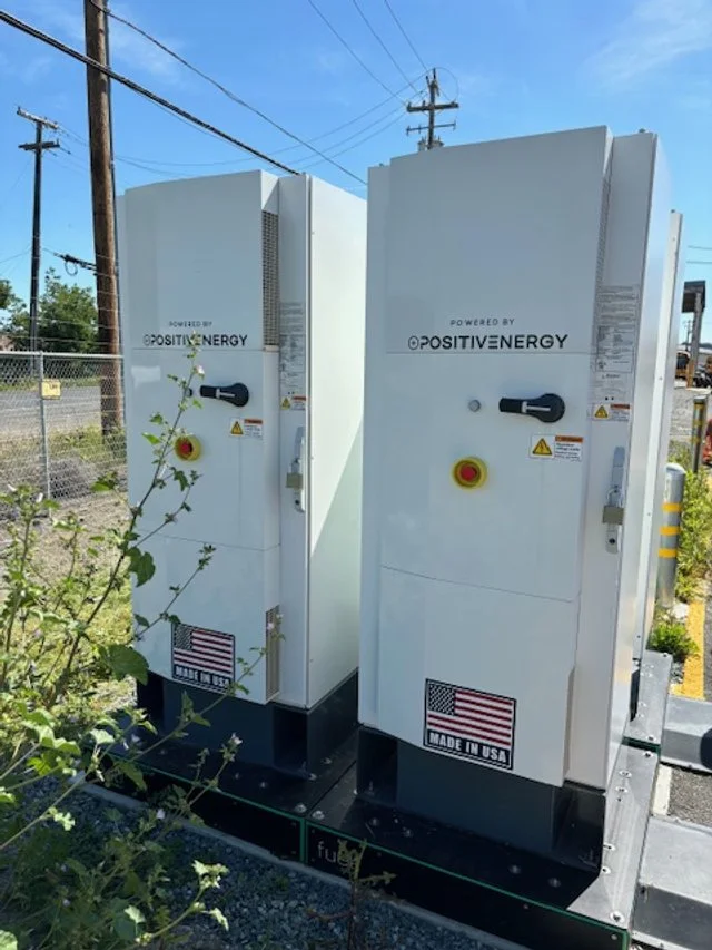 Dual PositivEnergy Made-in-USA charging cabinets on site