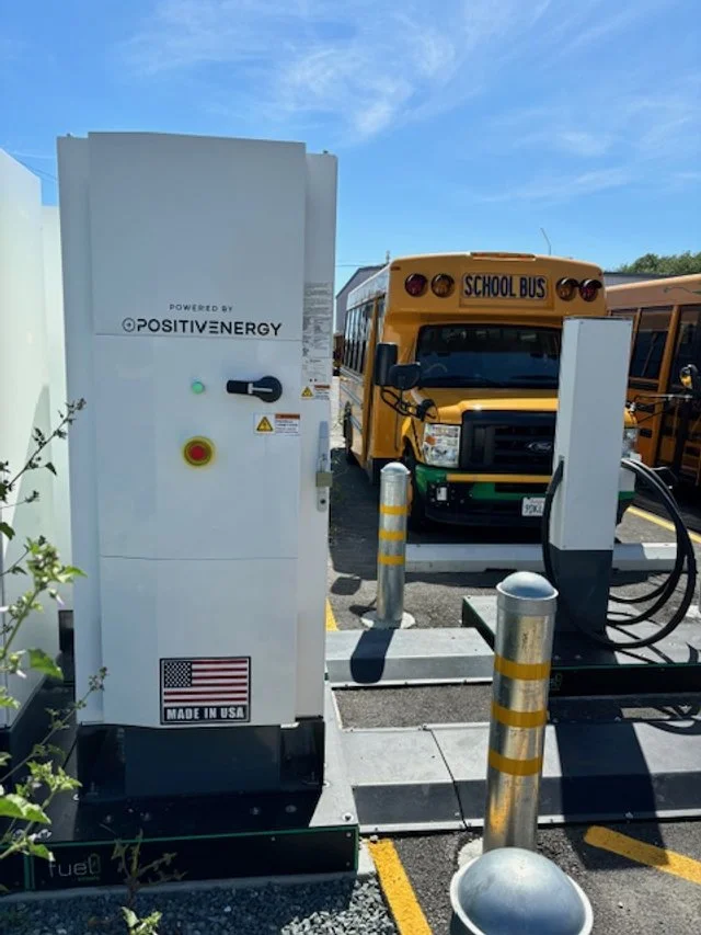 PositivEnergy DC fast charger powering electric school bus